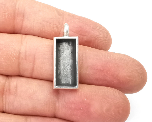 Rectangle Pendant Blank Bezel Resin Mosaic Mountings Antique Silver Plated Charms (28x11mm)( 20X8 mm Bezel Inner Size) G28096