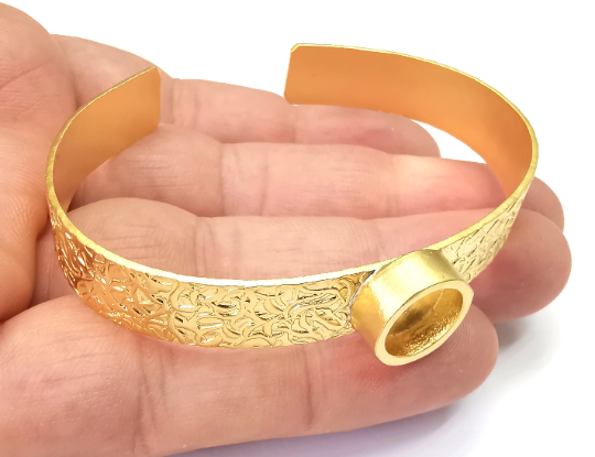 Adjustable Round Bracelet Bases, Resin Cuff Blanks, Cabochon Bezel, Mosaic Mountings, Dry flower Frame, Gold Plated Brass (10mm) G28702