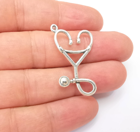 Stethoscope Charms, Antique Silver Plated Charms (38x22mm) G28771