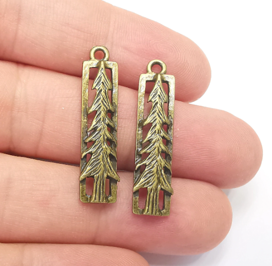 Tree Charms Antique Bronze Plated Pine Tree DIY Charms, Dangle Earring Component (33x8mm) G28255