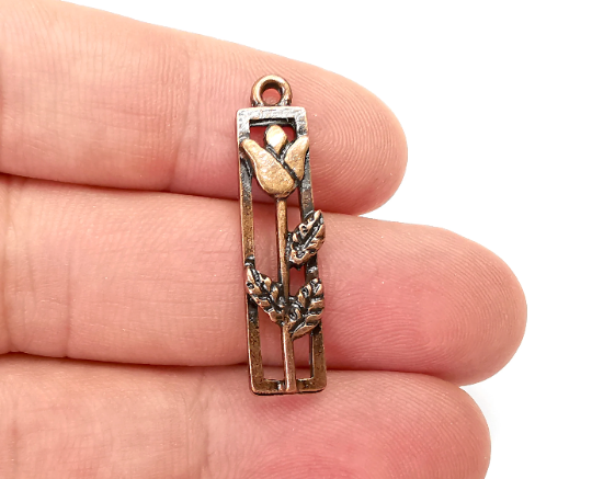 Flower Rose Leaf Charms Antique Copper Plated Charms (33x8mm) G28256