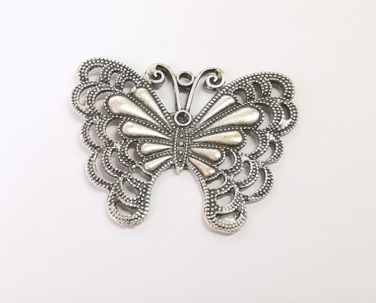 Butterfly pendant Antique silver plated pendant (59x46mm) G27434