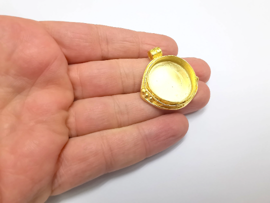 Round Pendant Blanks, Resin Bezel Bases, Mosaic Mountings, Dry flower Frame, Polymer Clay base, Antique Gold Plated (24mm) G29582