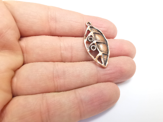 Leaf Charms Blank Mountings Cabochon Setting Antique Copper Plated Pendant (34x17mm)(2mm Blank) G29807