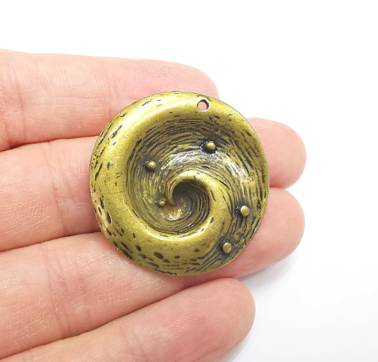 Bronze Corrugated Round Pendant Charms, Antique Bronze Plated Charms (34x20mm) G29552