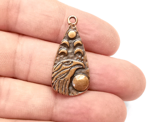 Moon Crescent Raven Charms, Eagle Charms, The Phases of The Moon, Antique Copper Plated Charms (33x16mm) G28784