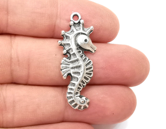 Seahorse Charms, Antique Silver Plated (36x15mm) G28764