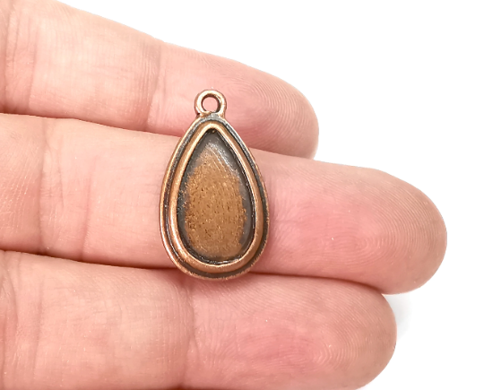 Teardrop Charm Bezel, Resin Blank, Mosaic Pendant Frame, Cabochon Base,Dry Flower Setting,Antique Copper Plated (18x10mm) G28970