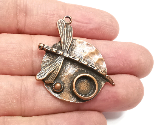 Dragonfly Pendant Bezel, Resin Blank, inlay Mountings, Mosaic Frame, Cabochon Bases, Dry Flower Settings, Antique Copper Plated (8mm) G28909