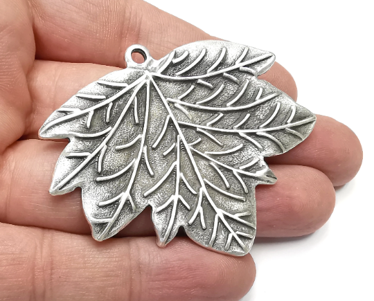 Leaf Dangle Charms Pendant, Antique Silver Plated Charms (66x53mm) G28994