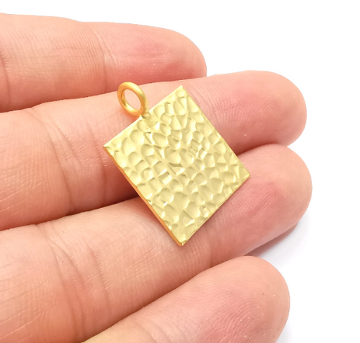Hammered Square Pendant Blank (20x20mm) Gold Plated Brass G11163