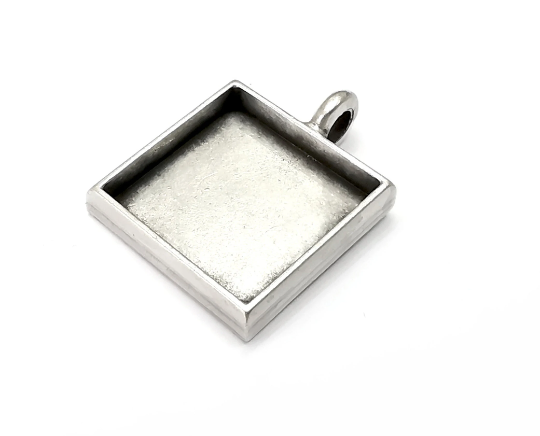 Square Pendant Blanks Resin Bezel Base Mosaic Mountings Antique Silver Plated (30x23mm) (20mm Blank Size) G28083