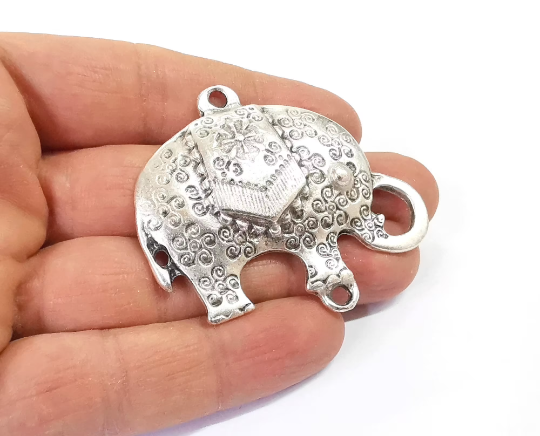 Elephant pendant connector Antique silver plated pendant (58x51mm) G24425