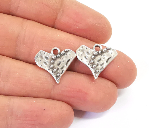 10 Heart charm Antique silver plated charms (19x17mm) G24410