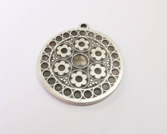 Flowers pendant Antique silver plated pendant (60x53mm) G24441