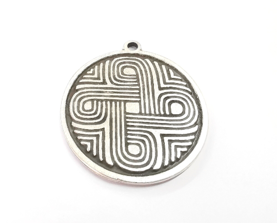 Medallion pendant Antique silver plated pendant (60x54mm) G24432