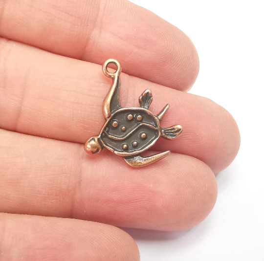 Sea Turtle Charms Antique Copper Plated Nautical Charms, Earring Dangle Components (23x20mm) G28273