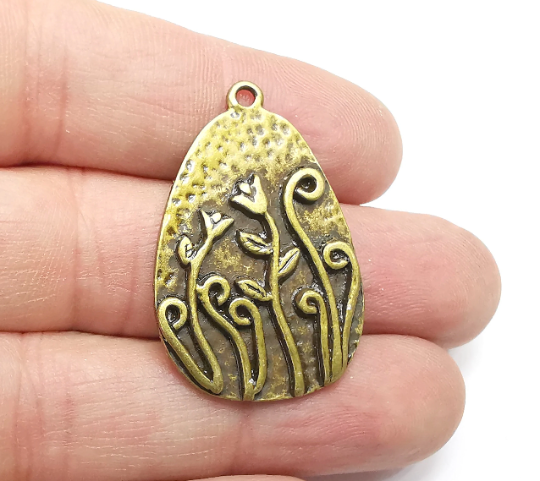 Flowers Garden Charms Antique Bronze Plated Plants Charms (38x25mm) G29376