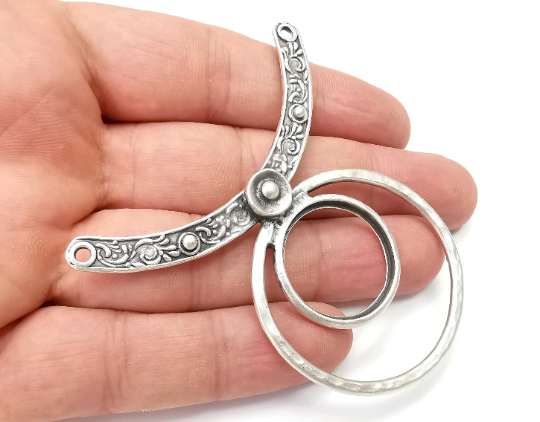 Ethnic Connector Pendant, Antique Silver Plated (68mm) G28773