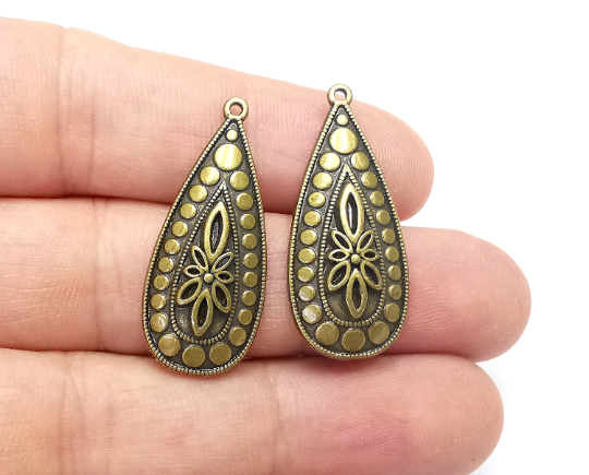 Flower Dome Drop Charms Antique Bronze Plated Charms (34x15mm) G28289