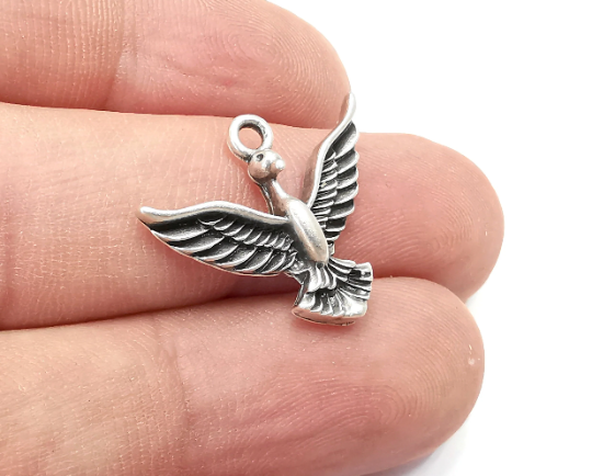 Bird Charms, Antique Silver Plated (23x20mm) G28776