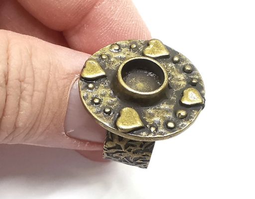 Heart Ring Blank Setting, Cabochon Mounting, Adjustable Resin Ring Base Bezels, Antique Bronze Inlay Ring Mosaic Ring Bezel (8mm) G29579
