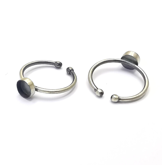 Sterling Silver Ring Blank Bezel 925 Antique Silver Ring Setting Resin Base Cabochon Mounting Adjustable Solid Silver Ring ( 6mm ) G30043