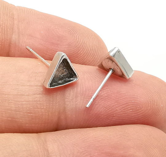 Triangle Blank Silver Earring Set Base Wire Antique Silver Plated Brass Earring Base (6x6mm blank) G28341