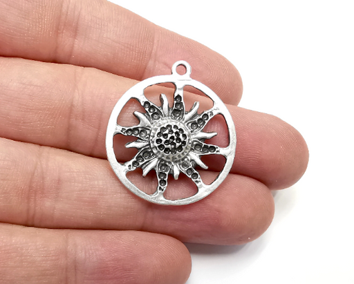 Sun Charms, Round Charms, Antique Silver Plated (32x28mm) G28996