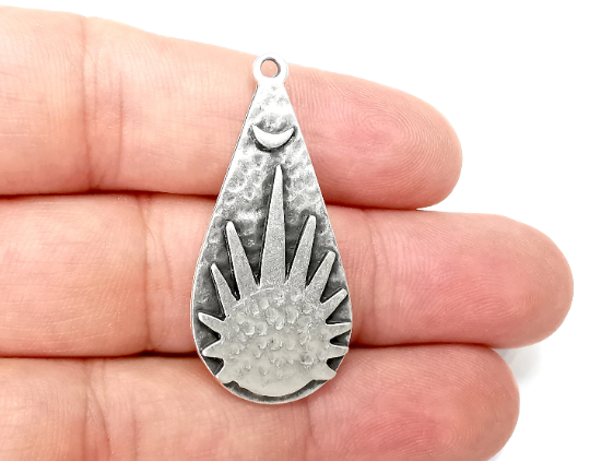 Sunlight Crescent Charms Antique Silver Plated Drop Charms (42x19mm) G28441