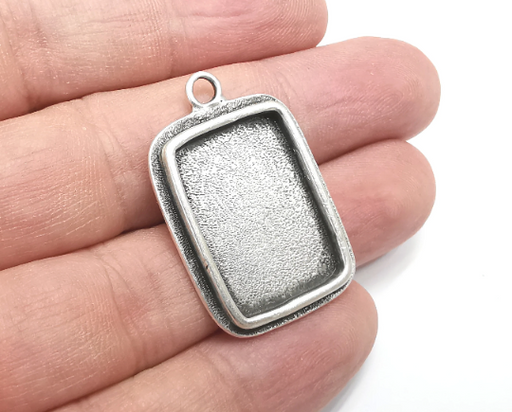 Rectangle Pendant Blanks, Resin Bezel Bases, Mosaic Mountings, Dry flower Frame, Polymer Clay base, Antique Silver Plated (25x18mm) G28983