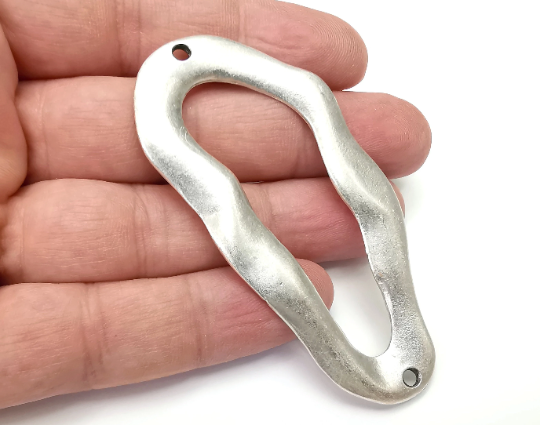 Organic Connector Charms, Antique Silver Plated Charms (78x37mm) G28947