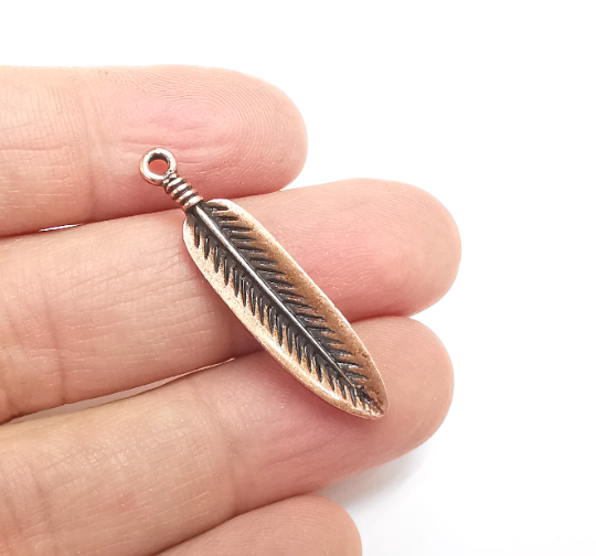 Feather Charms, Antique Copper Plated Charms Leaf Charms (38x9mm) G29804