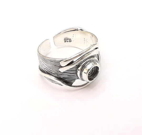 Sterling Silver Ring Blank Bezel 925 Antique Silver Setting Cabochon Ring Mounting Adjustable Ring Base (5mm) G30068