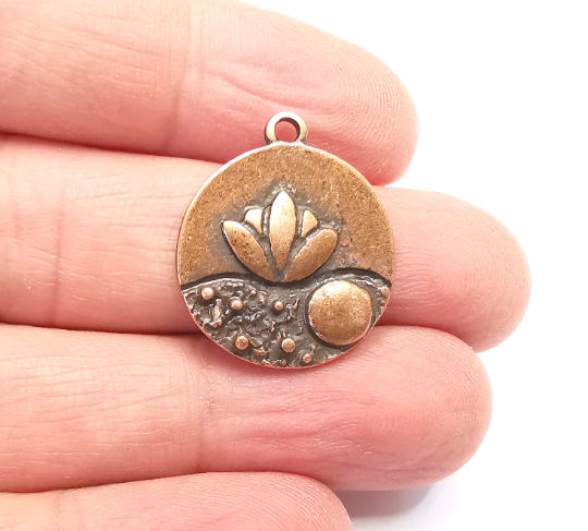 Lotus Flower Charms Pendant Antique Copper Plated Charms (25x21mm) G28005