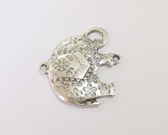 Elephant pendant connector Antique silver plated pendant (58x51mm) G24425