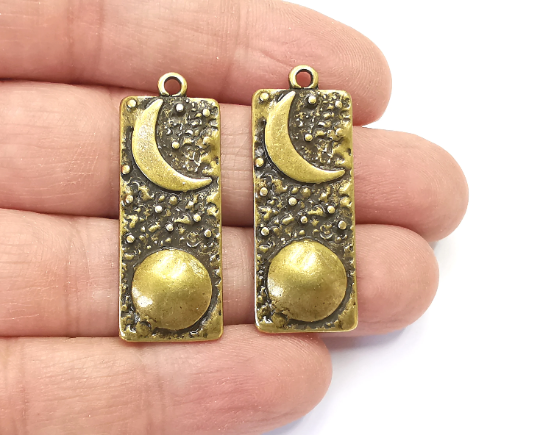 Crescent Full Moon Charms Star Night Sky Pendant Antique Bronze Plated Charms (38x15mm) G28030
