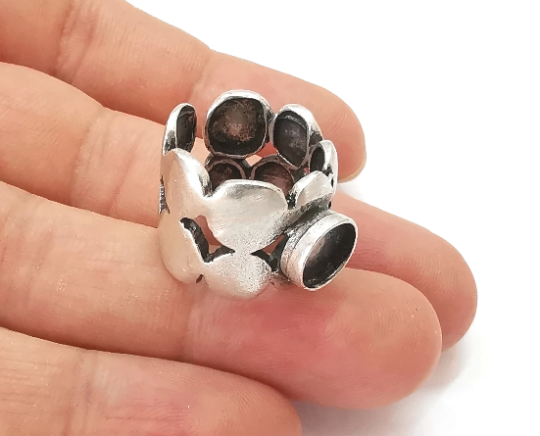 Circles discs silver ring blank base bezel settings cabochon base mountings Adjustable (8 mm Blank) , Antique Silver Plated Brass G25671