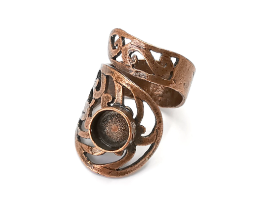 Wrap Ring Blank Base Bezel Settings Cabochon Base Mountings Adjustable , Antique Copper Plated Brass (8mm Blank) G28230