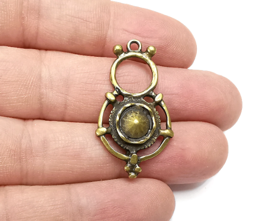 Ethnic Round Charms, Antique Bronze Plated Charms (37x20mm) G29342