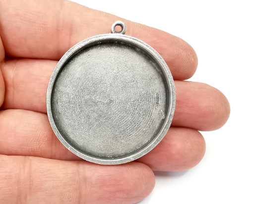 Round Pendant Blanks Resin Bezel Base Mosaic Mountings Antique Silver Plated (48x43mm)( 40 mm Bezel Inner Size) G28088