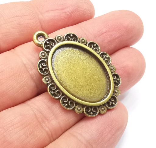 Oval Charm Bezel, Resin Blank, inlay Mounting, Mosaic Pendant Frame, Cabochon Base,Dry Flower Setting,Antique Bronze Plated (25x18mm) G29519