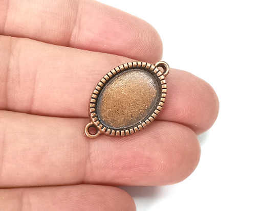 Oval Pendant Connector Bezels, Resin Blank, inlay Mountings, Mosaic Frame, Cabochon Bases, Settings, Antique Copper Plated (18x13mm) G28972