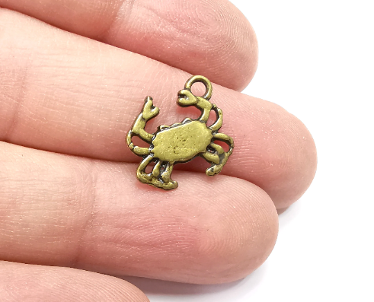 5 Crab Charms, Sea Charms, Antique Bronze Plated (15x14mm) G29359
