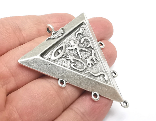 Symbols Pendant , Triangle Connector, Antique Silver Plated (59x55mm) G28999