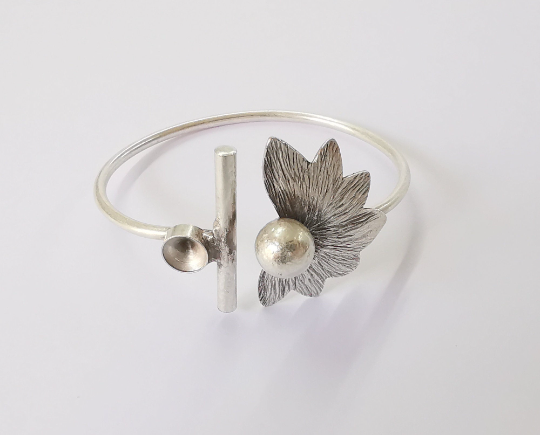 Flowers ball bracelet brass cuff blank bezel Glass cabochon base Adjustable antique silver(8mm ) G24450