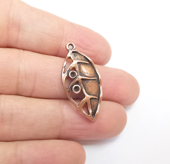 Leaf Charms Blank Mountings Cabochon Setting Antique Copper Plated Pendant (34x17mm)(2mm Blank) G29807