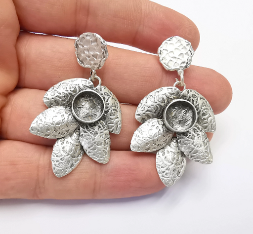 Leaf Hammered Disc Blank Silver Earring Set Base Wire Antique Silver Plated Brass Earring Base (10mm blank) G28326