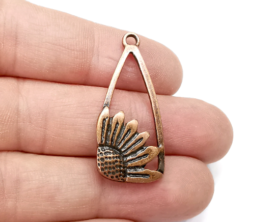 Flowers Charms, Sun flower Charms, Daisy Charms, Antique Copper Plated Plants Charms (38x16mm) G29348