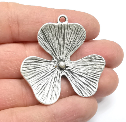 Flower Pendant Charms Antique Silver Plated Charms (44mm) G29375